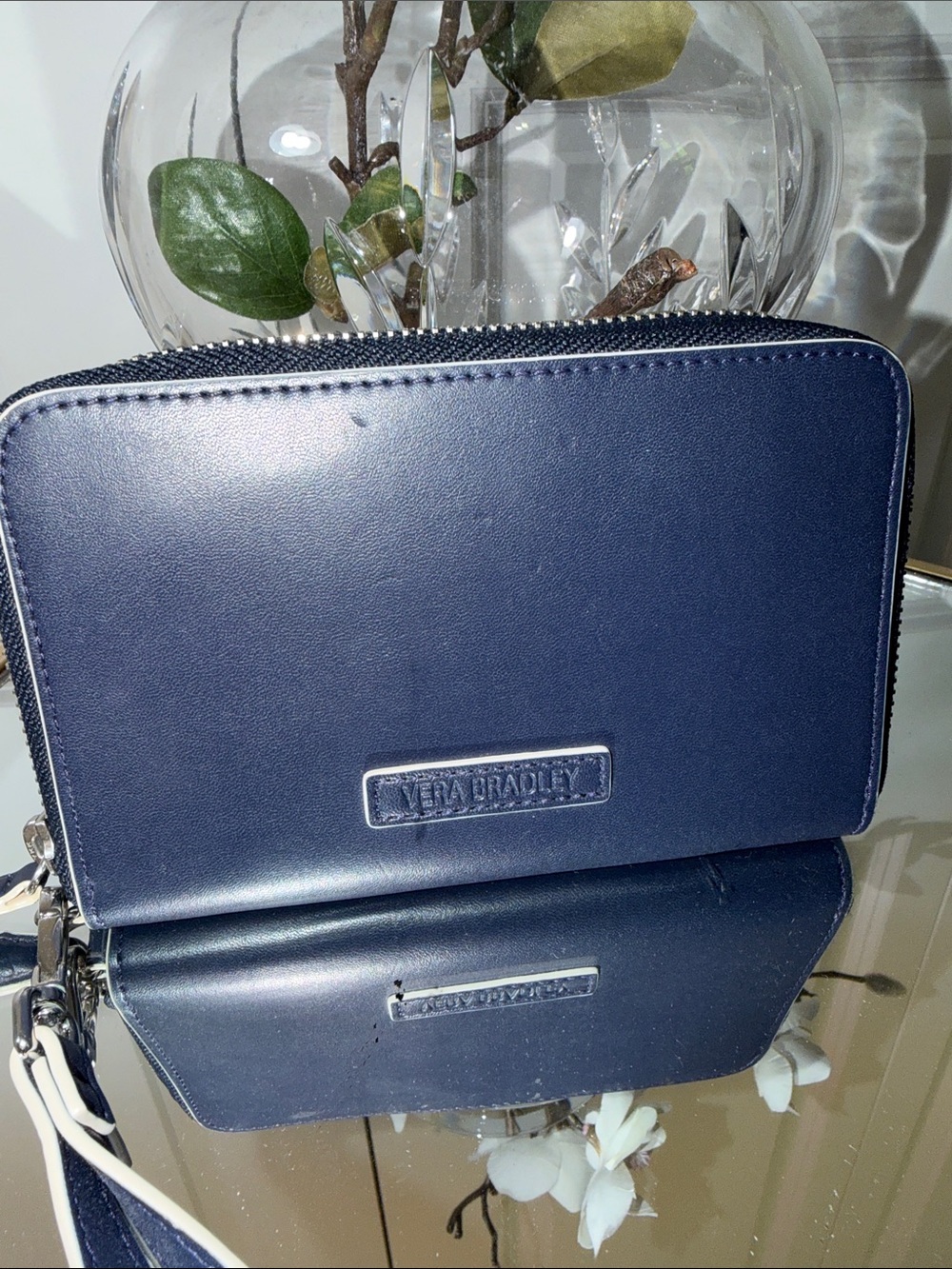 Vera Bradley Navy Zip-Around Wristlet Wallet with Strap